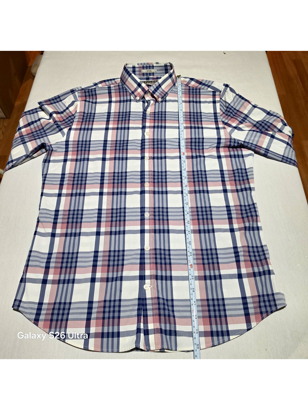 Express Men's Plaid Cotton Button-Up Shirt Fitted Long Slv